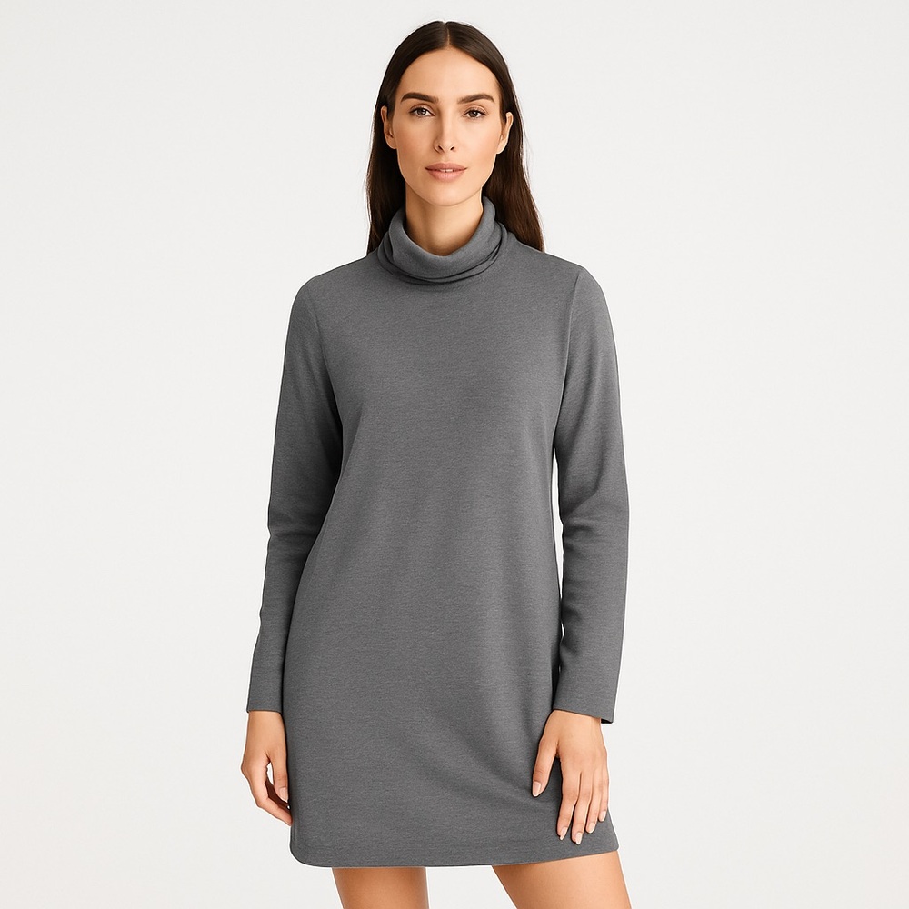 Womens‎ Gray Turtleneck Dress Small Minimalist Long Sleeve Lagenlook Normcore